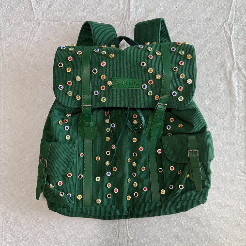 Silence by Onyx Gemstone Backpack Green Corduroy NWOT